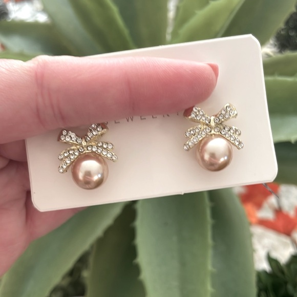 Cubic Zirconia Bow Pearl Earrings - Picture 6 of 6